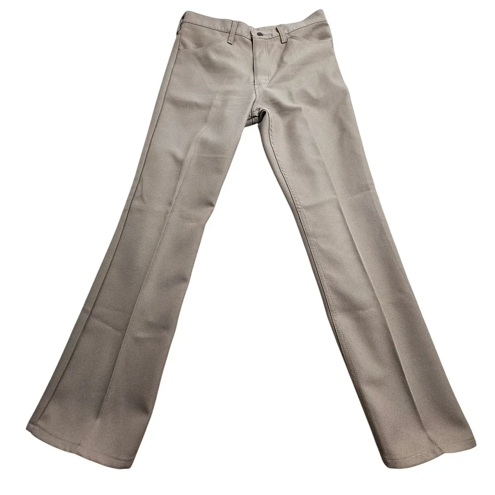 Wrangler Wrancher Dress Jeans Mens 34x32 Tan Flare Leg Polyester Twill 82TN *